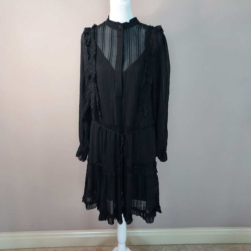Reiss Justina Striped Ruffled Sheer Black Mini Dress Size 2 NWOT - Picture 15 of 15